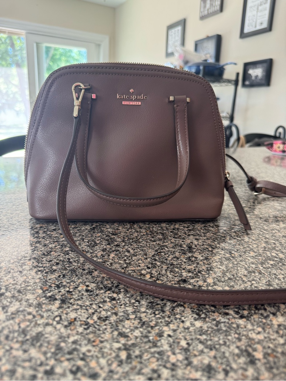 kate spade Brown Pebbled Leather Crossbody Dome Bag